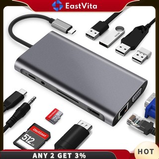 Bộ hub chuyển đổi usb 3.0 type-c 11 trong 1 4k usb c sang vga 4 cổng usb 100m thẻ lan