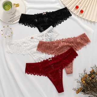 Set 1 / 3 Quần Lót Ren Chữ T Lưng Thấp Không Đường May Thoáng Khí Thoải Mái Size S-XL