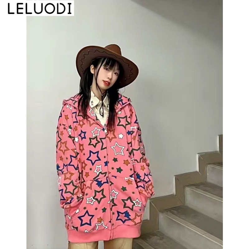 LELUODI Áo Khoác hoodie áo khoác nữ zip hoodie casual cổ xưa Thời trang unique WJK2390PEA 47Z231124