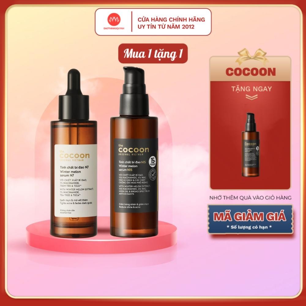 Tinh chất bí đao Cocoon Serum làm sạch mụn và mờ thâm 70ml Winter Melon mua 1 tặng 1 chính hãng daothinhuquynh