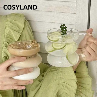 Cốc cà phê thủy tinh COSYLAND, Cốc cà phê thủy tinh trong suốt không đều, chịu nhiệt gia đình có tay cầm Cốc ăn sáng