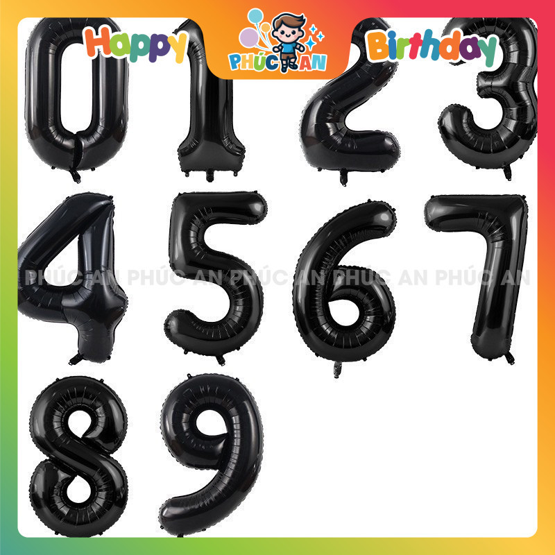 Bóng phao số 40cm đen mừng sinh nhật hpbd