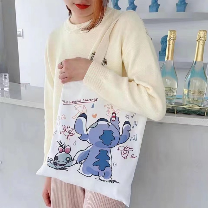 Túi canvas Đeo Chéo Sức Chứa Lớn Họa Tiết Thêu Hoạt Hình stitch Dễ Thương Cho Học Sinh