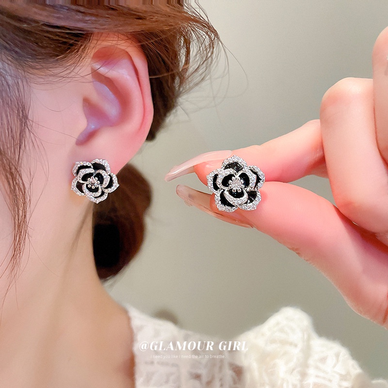 Bông Tai Mạ Bạc Hình Hoa Trà Đính Đá zircon Sang Trọng Thời Trang Cao Cấp