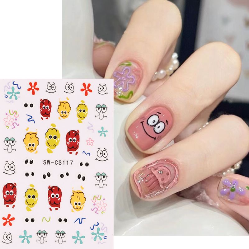 Miếng Dán Móng Tay Tự Dính Họa Tiết Hoạt Hình Quái Vật / Chó Mèo / Quái Vật graffiti 3d Dễ Thương diy