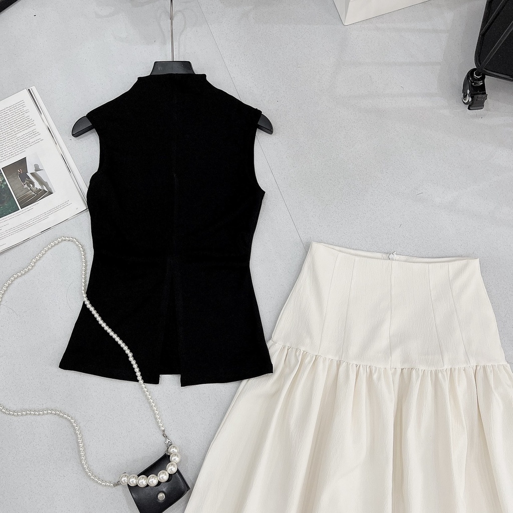 Set áo zip mix chân váy dài xoè siêu xinh phong cách hàn quốc