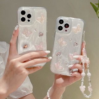 Ốp Điện Thoại Dẻo Màu Hồng Chất Lượng Cao Có Vòng Đeo Tay Cho iphone 7 8 14 15 + plus se 2020 2022 x xs xr 11 12 13 pro max