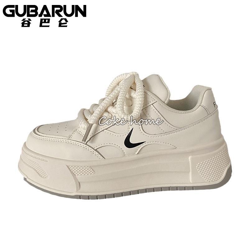 Giày Thể Thao Da Đế Dày Màu Trắng Sữa Thời Trang Mùa Thu Hàn Quốc 2023