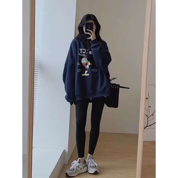 Áo sweater Áo nỉ Áo hoodie dài tay Áo Thun Nỉ Tay Dài Cổ Tròn Dáng Rộng In Hình Cô Gái Phong Cách Thời Trang