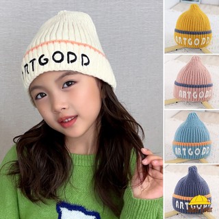 Thời Trang Mũ Len Đan Mềm Mại Màu Trơn Giữ Ấm Mùa Đông Cho Bé 1-8 Tuổi