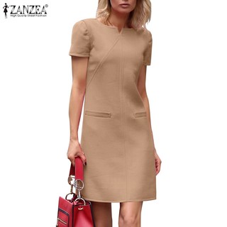 Zanzea Đầm Ngắn Tay Cổ v Khóa Kéo Sau Lưng Phong Cách vintage