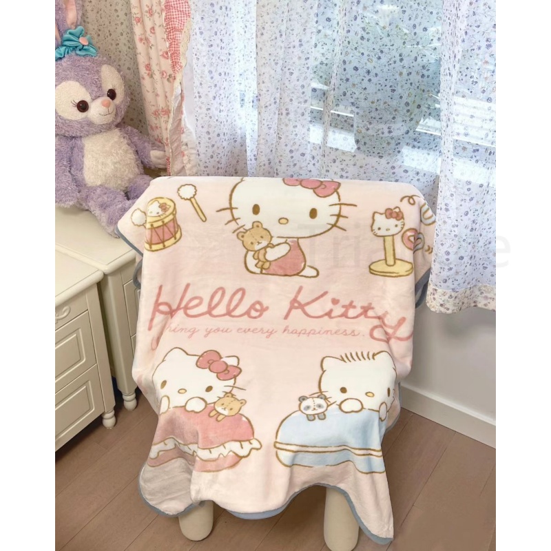 Chăn Đơn Họa Tiết Hoạt Hình kitty Dễ Thương Giữ Ấm Mềm Mại