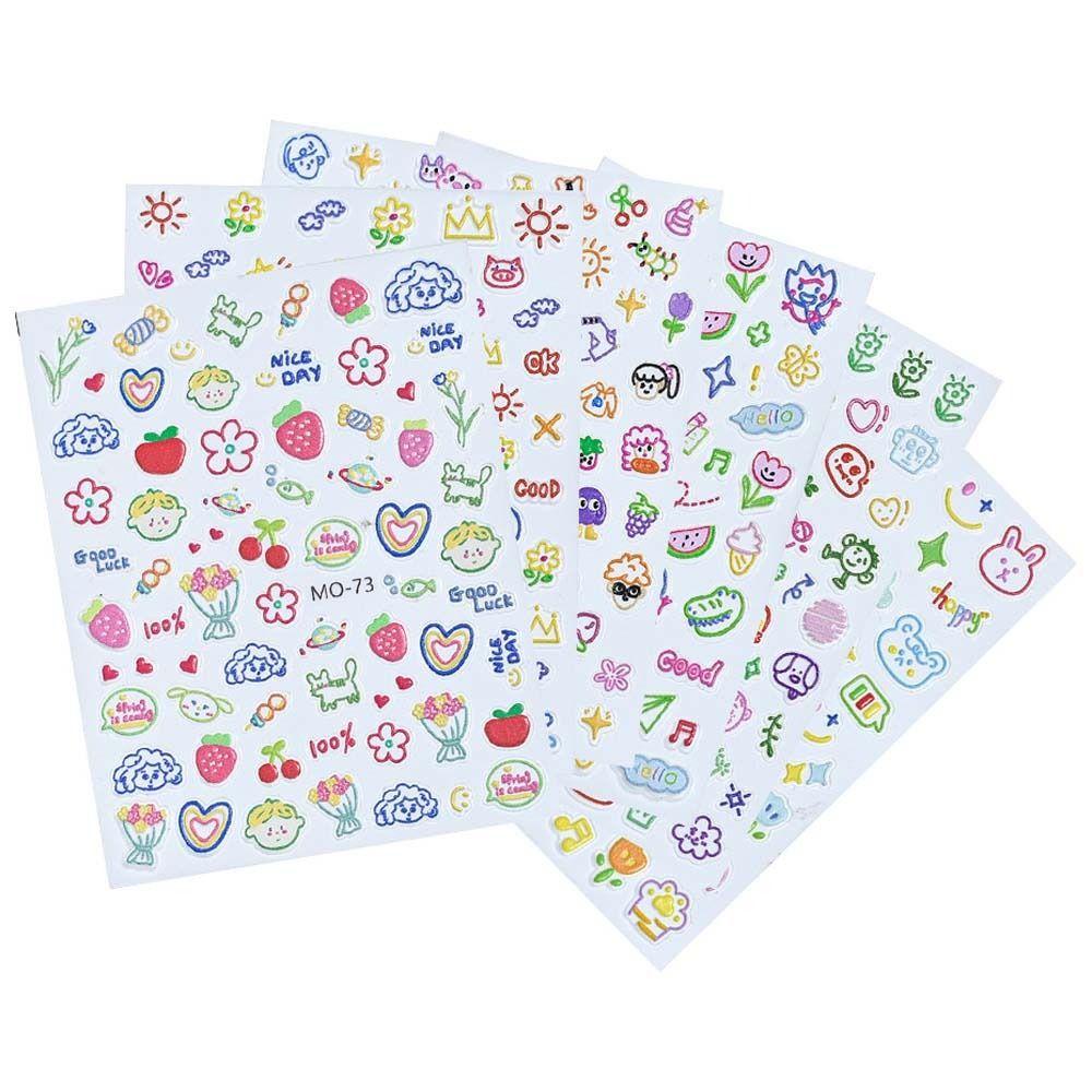 Lombar Nhãn Dán Trang Trí Móng Tay Nghệ Thuật dopamine Họa Tiết Hoạt Hình Thỏ Và Hoa Dập Nổi dopamine diy