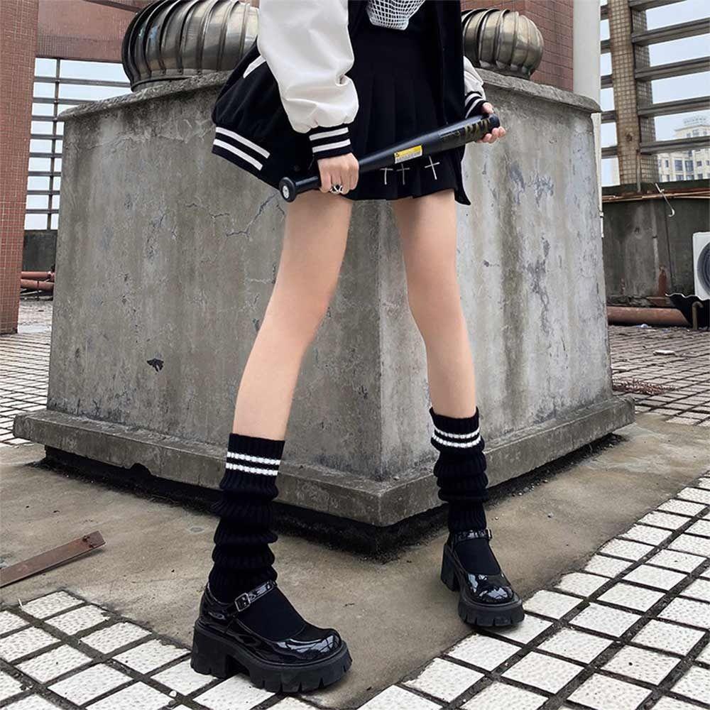 Mihan1 Đôi Tất Dệt Kim Dài Màu Đen Phong Cách harajuku gothic y2k Giữ Ấm Chân Mùa Đông Cho Nữ