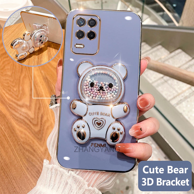 Ốp lưng realme 8 realme 8 pro Ốp Điện Thoại tpu Dẻo Mạ Màu 3D In Hình Gấu Nhỏ Đáng Yêu Có Giá Đỡ Cho realme 8 realme 8 pro