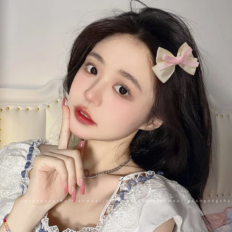 Kẹp Tóc Hình Nơ Ruy Băng Màu Hồng Ngọt Ngào Cho Nữ