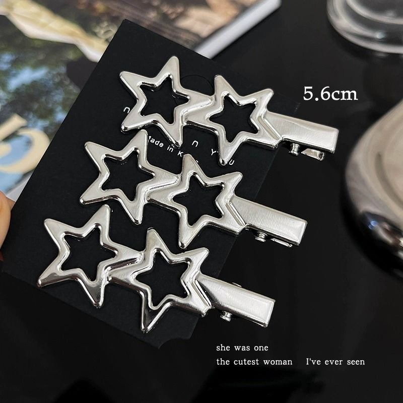 Set 3 Kẹp Tóc Kim Loại Hình Ngôi Sao Rỗng Màu Bạc Thời Trang Hàng Mới
