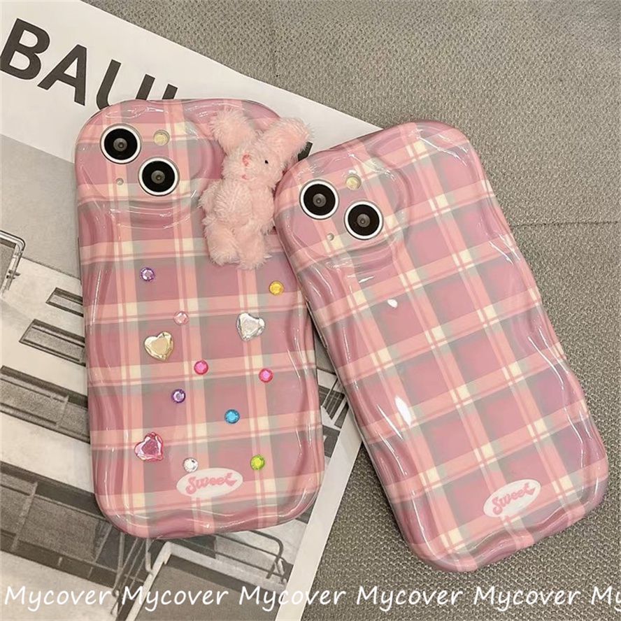 Ôp Điện Thoại Silicon Dẻo Hình Thỏ Bông Màu Hồng + Nhãn Dán diy Cho iphone 11 12 13 14 15pro max x xr xs 8 7 6 plus se 2020 Ốp