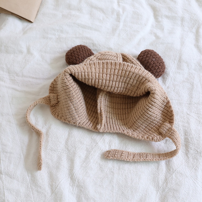 Mũ Len Dệt Kim Trùm Tai Gấu Siêu Dễ Thương Chống Gió Thời Trang Thu Đông Cho Bé