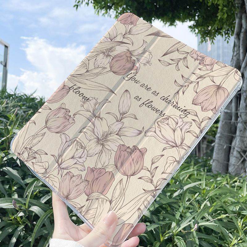 Ốp Máy Tính Bảng Mềm Hình Hoa Có Khe Đựng Bút Chì Cho ipad gen7 / 8 / 9 gen10 pro11 "pro12.9" air4 air5 mini6