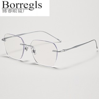 Mắt Kính Không Gọng Titan Nguyên Chất 2023 Phong Cách Cận Thị Không Viền Xoay Tròng Màu Vàng Siêu Nhẹ Cho Nam Và Nữ