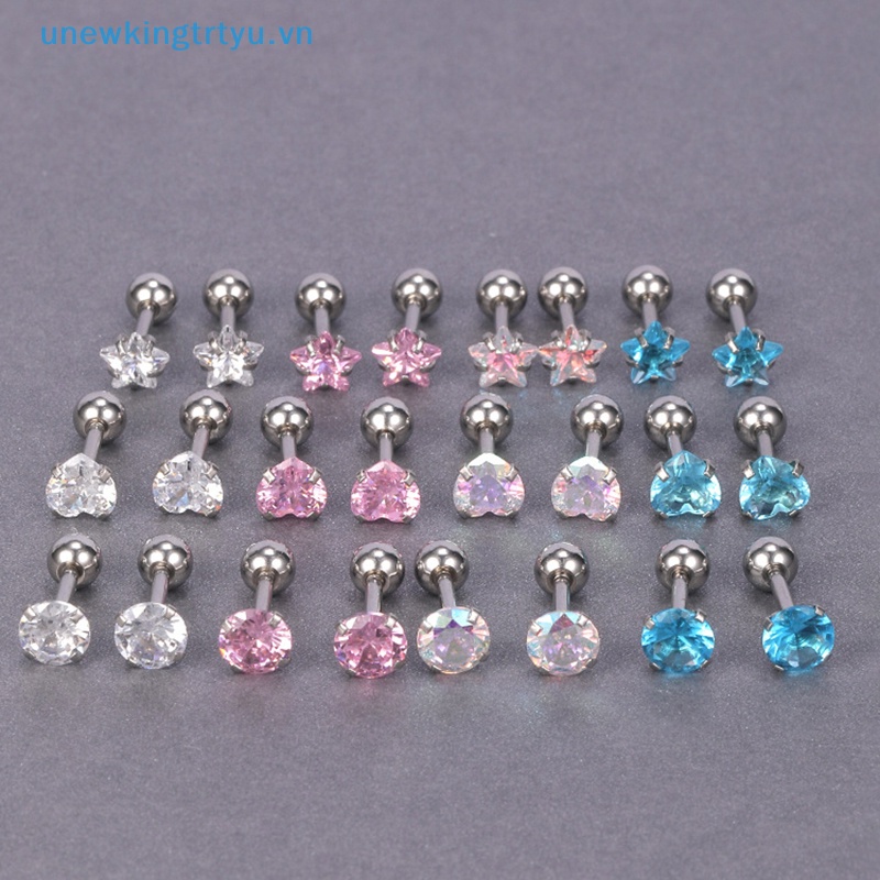 Unewtyu 1 Đôi Khuyên Tai Xỏ Lỗ Bằng Thép Không Gỉ Đính Đá zircon Đơn Giản Thời Trang Cho Nữ vn