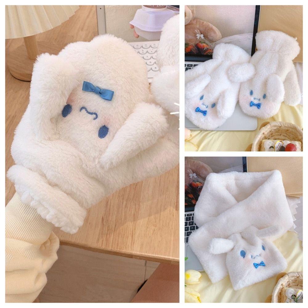 Khăn quàng cổ/ găng tay MKEB vải bông chống lạnh hở ngón họa tiết Cinnamoroll Kawaii hoạt hình