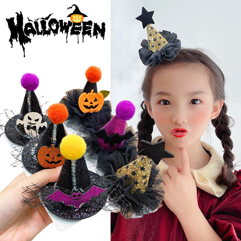 Kẹp Tóc Hình Nón Phù Thủy / Dơi / Bí Ngô Vui Nhộn Cho Dịp halloween