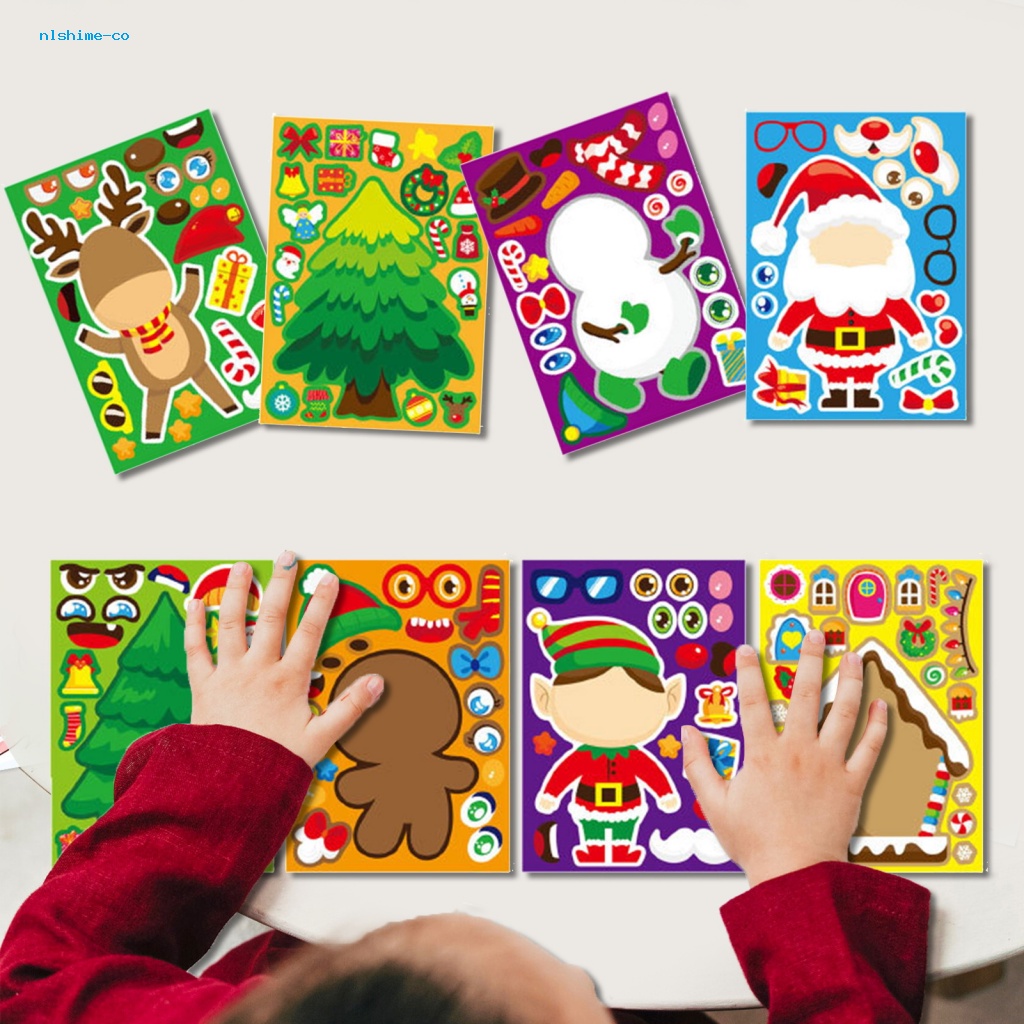 Glshime Bộ Đồ Chơi sticker Xếp Hình Ông Già Noel Tuần Lộc Nai Sừng Tấm Vui Nhộn diy Cho Bé Trai Và Bé Gái