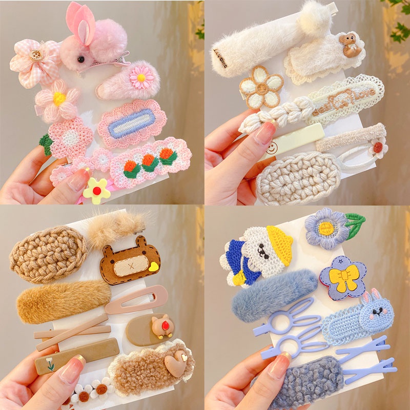 Bộ Kẹp Tóc Đính Nơ Họa Tiết Hoạt Hình Phong Cách Hàn Quốc Cho Bé Gái