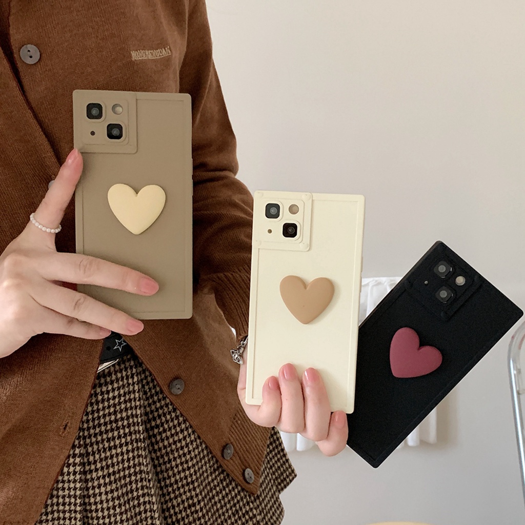 Ốp Điện Thoại Hình Vuông Họa Tiết Trái Tim 3d Màu gradient Cho iphone 14 pro max 14pro 14 13 pro max 12 pro max 11