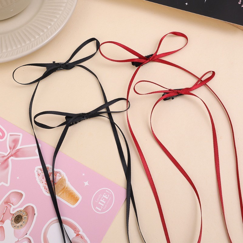Set 2 Kẹp Tóc Nơ Ruy Băng Dài Vô Hình y2k Thời Trang Ngọt Ngào Cho Nữ