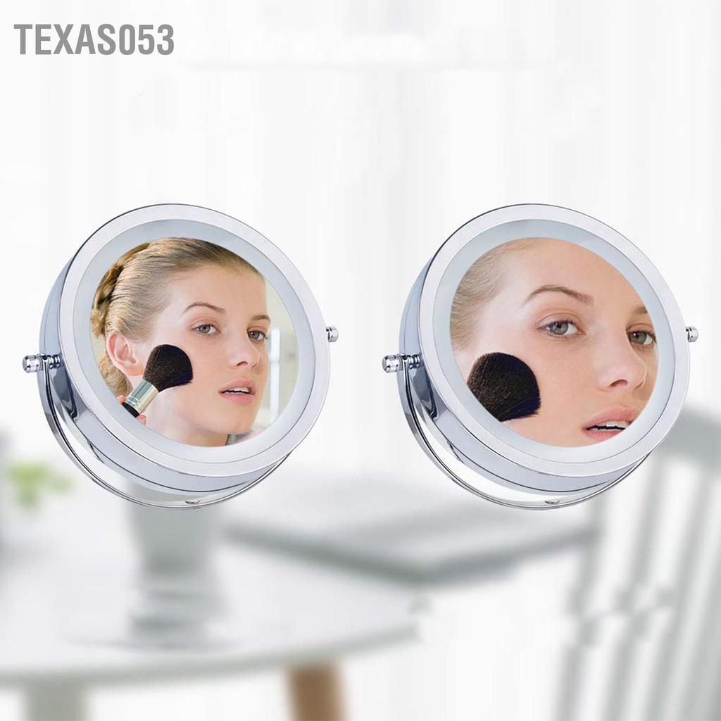 Gương Trang Điểm 2 Mặt Để Bàn Xoay 360 Độ Phóng đại 5X có đèn LED