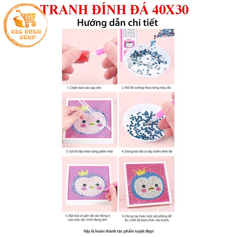 Tranh Đính Đá 5D Tự Hoàn Thành Kích thước 40x30Cm, Tranh Gắn Đá DIY Hình Phật