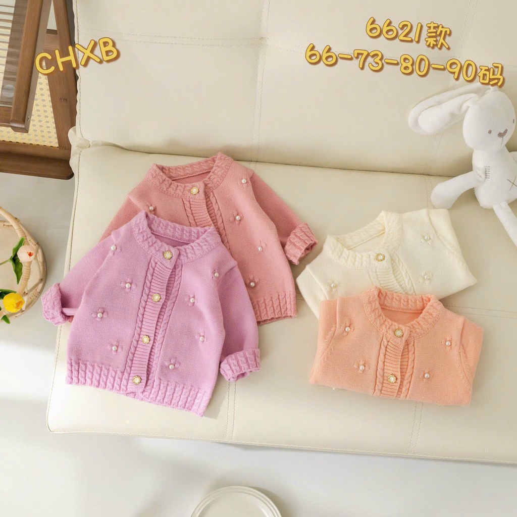 Áo len sơ sinh dài tay mùa đông cúc cài thẳng hàng quảng châu mềm đẹp cho bé gái 5-10.5kg 6621