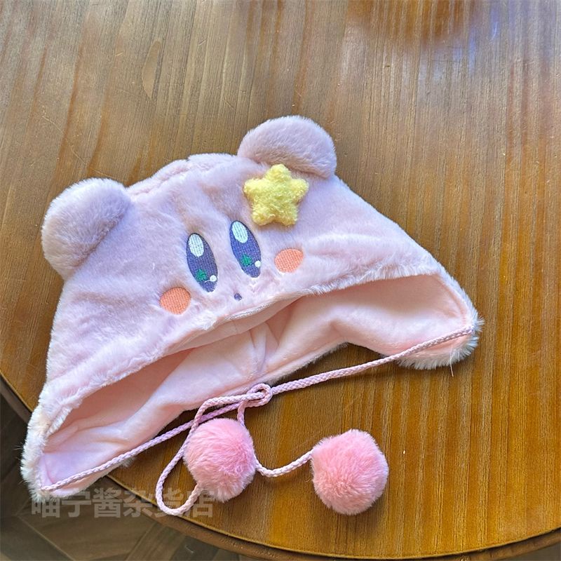 Mũ Lông Giữ Ấm Tai Chống Gió Hình Ngôi Sao kirby Màu Hồng Dễ Thương