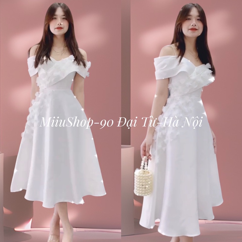 ❤️ V248 VÁY TRẮNG TRỄ VAI DỰ TIỆC, đầm đính hoa cô dâu đi bàn miiu
