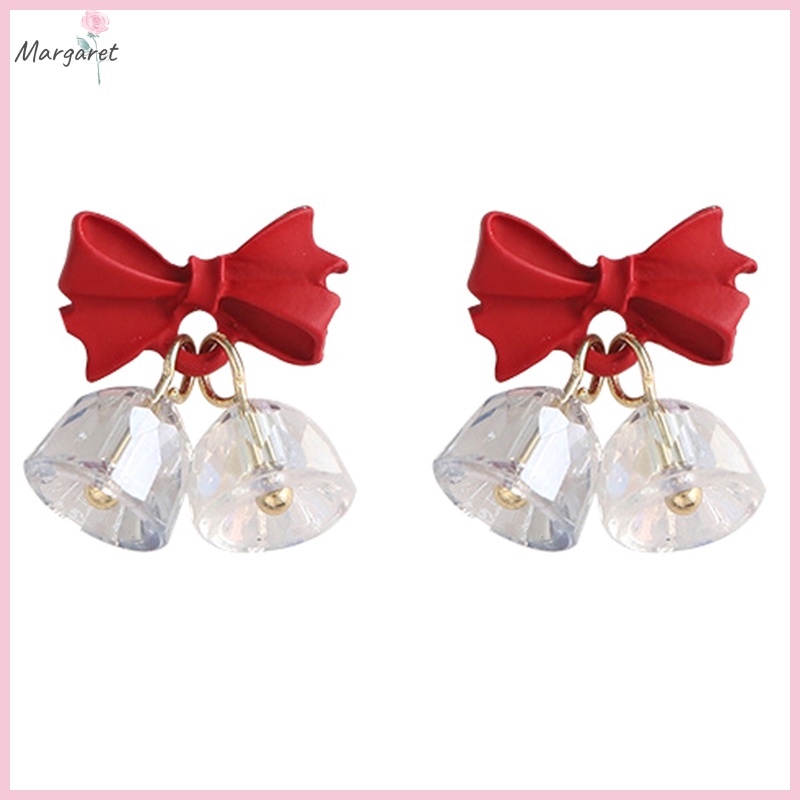 Bông Tai Pha Lê Nơ Đỏ Giáng Sinh Cao Cấp Thời Trang Thu Đông Mới