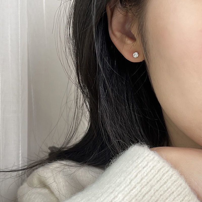 1 Đôi Bông Tai Tròn Bằng Thép Không Gỉ 3-5mm Màu Bạc Thời Trang Cho Nữ