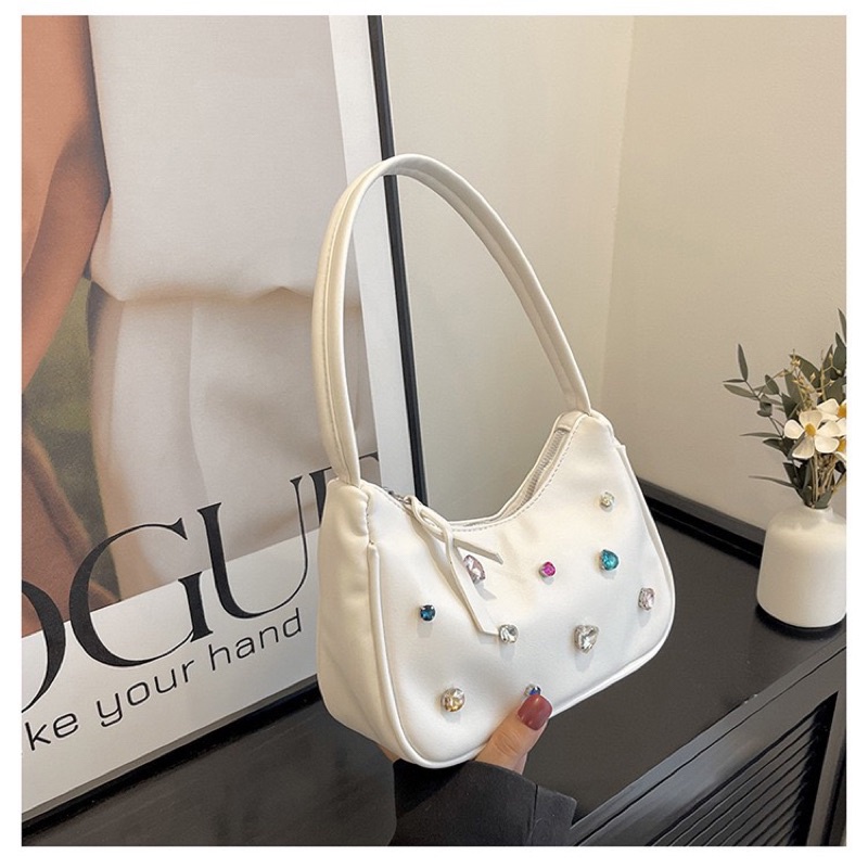 Túi xách nữ đeo vai kẹp nách đính đá hạt màu sắc dễ thường thời trang