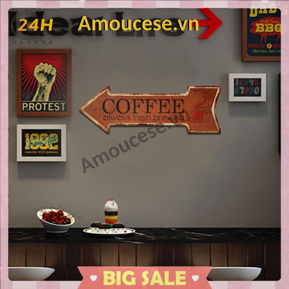 Áp Phích Kim Loại Thiếc Nghệ Thuật Hình Mũi Tên Màu Cà Phê retro Trang Trí Nhà Cửa