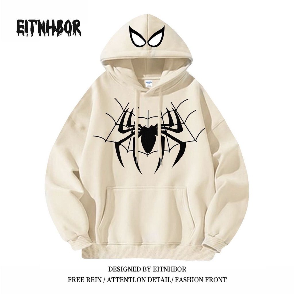 Áo Khoác Hoodie Dáng Rộng In Hình Người Nhện Phong Cách retro Mỹ Thời Trang Thu Đông Cho Cặp Đôi