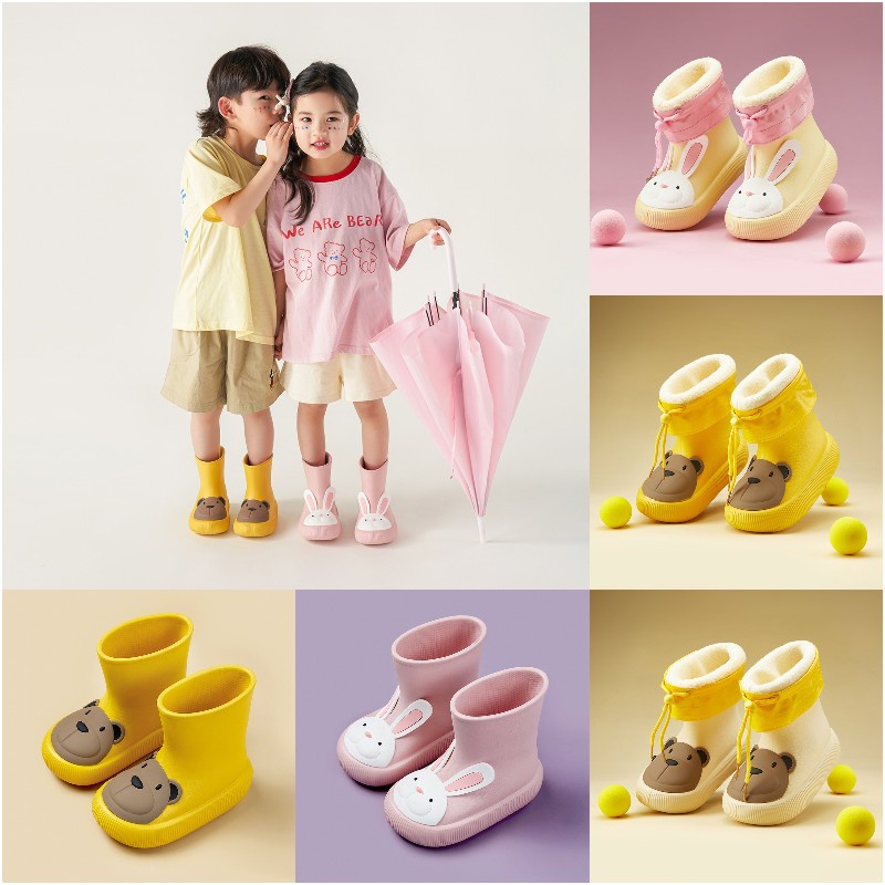 ủng đi mưa lông sơ sinh cheerful mario Giày Bốt Đi Mưa Chống Trượt Mềm Mại Chống Thấm Nước In Hình Thỏ Dễ Thương Cho Bé