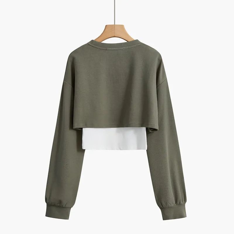 Set Áo croptop dài tay Áo thu đông Áo thun dài tay Áo baby tee trơn Áo sơ mi croptop Áo hở ngực Set Áo Thun Dài Tay Form Rộng Và Chân Váy Thời Trang Dành Cho Nữ