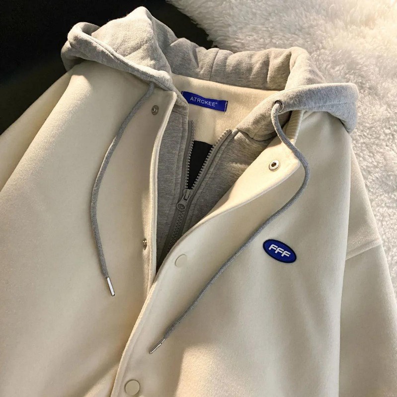 Áo Khoác hoodie Giả Hai Lớp Dáng Rộng Phong Cách harajuku Hàn Quốc Thời Trang Thu Đông 2023