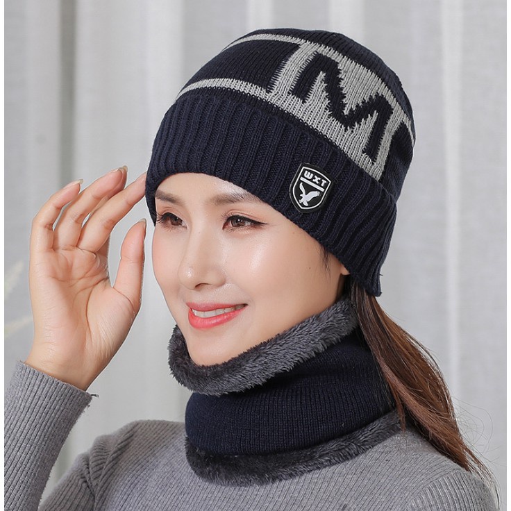 PVN8070 Mũ len nam NỮ kèm khăn choàng cổ T2