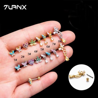 1 Đôi Bông Tai Bằng Thép Không Gỉ 20gauge Đính Đá Zircon Hình Bướm Trái Tim helix