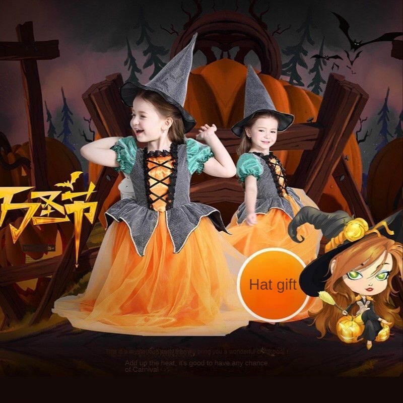 Đầm Hóa Trang halloween Nhân Vật Phù Thủy Cho Bé Gái Cỡ 90-160