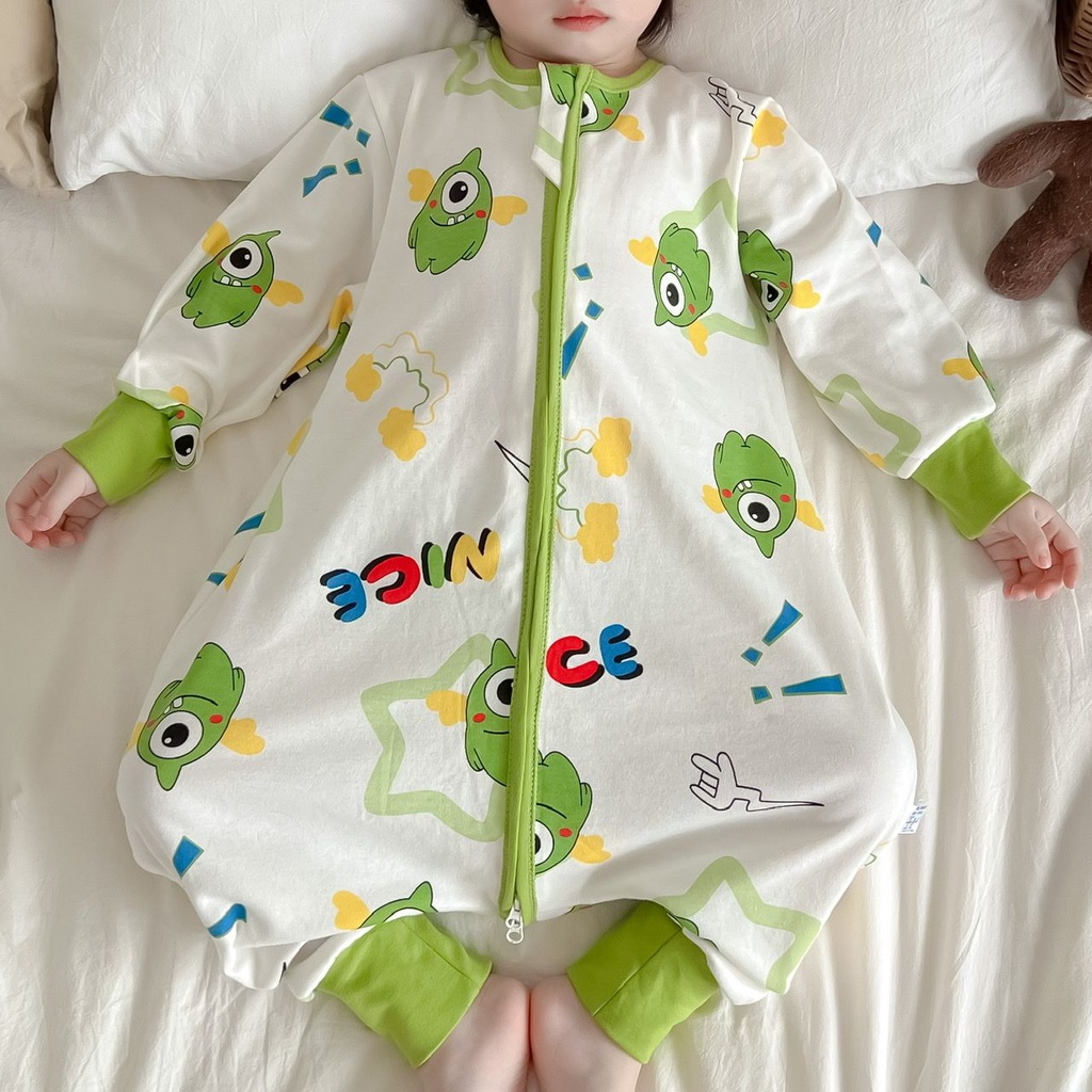 Túi Ngủ Tay Dài Có Khóa Kéo Chống Đá Họa Tiết Hoạt Hình Thời Trang Thu Đông Cho Bé
