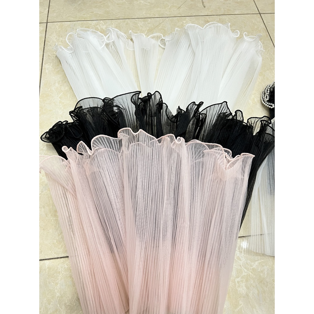 Giấy gói hoa , Voan Ngọc bó hoa ,lưới voan sóng viền ngọc trang trí -  28cm*4,5m
